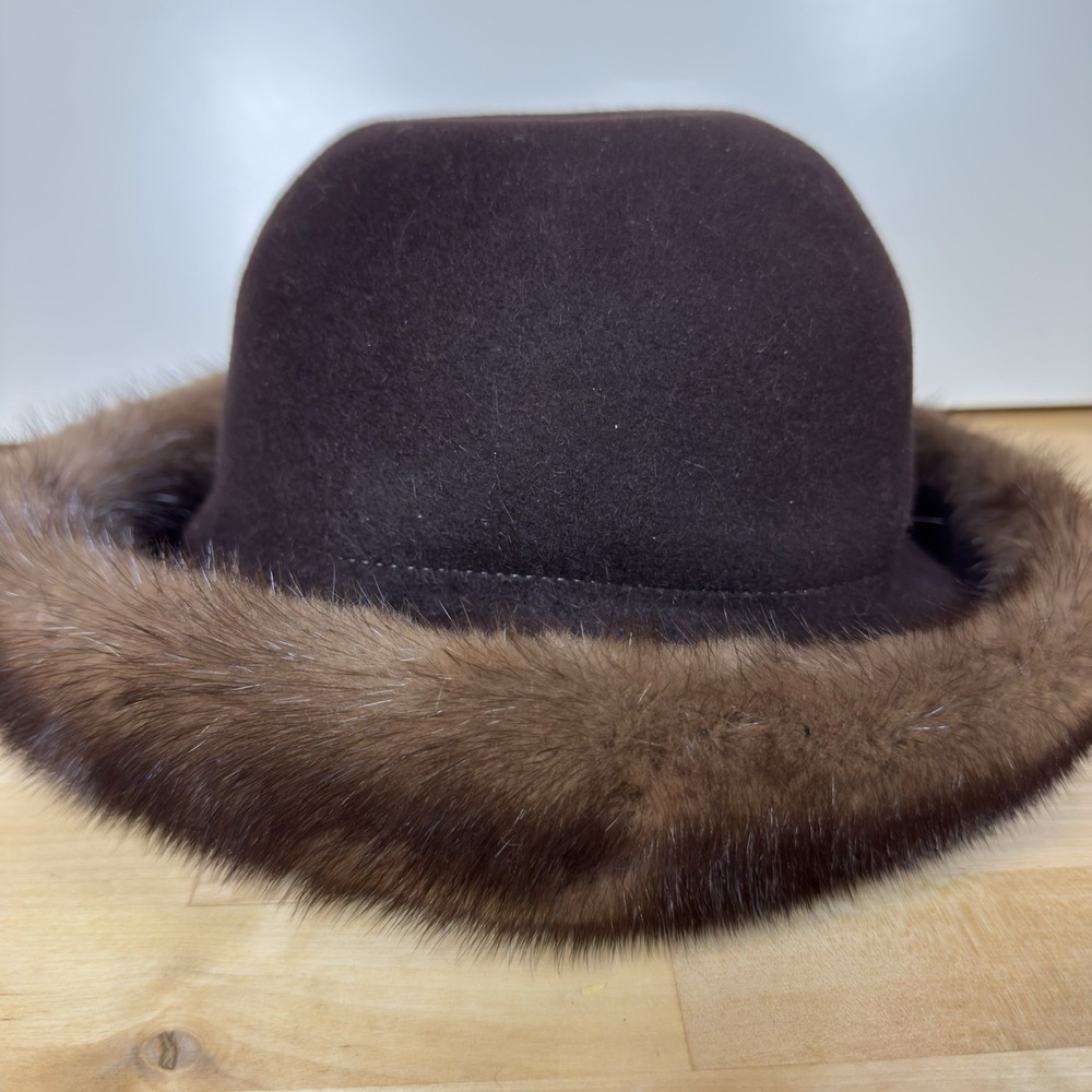 1960s NWT Kates Canada Natural Demi Buff Mink Fur Bowler Derby Hat - Union Made - Picture 3 of 16